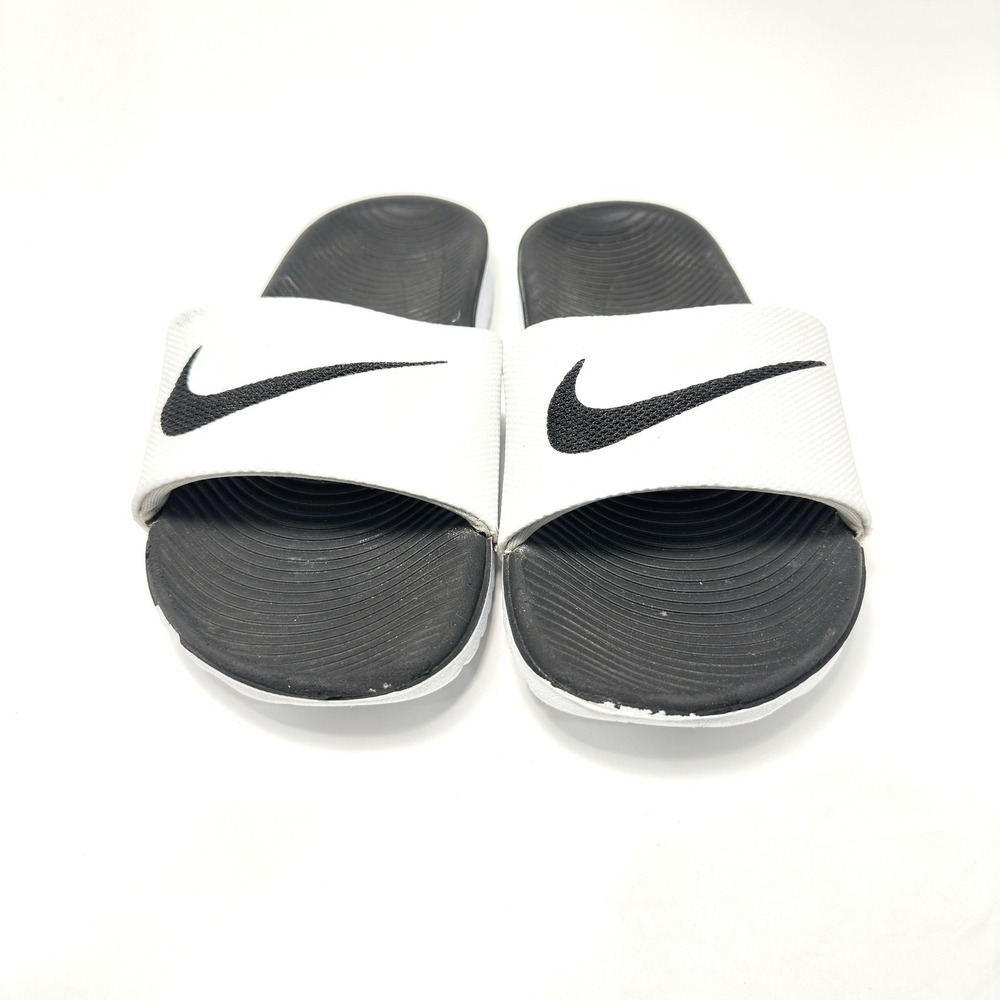 Nike Kawa Slides Kids Size 1Y White Black Athletic Sandals 819352-100